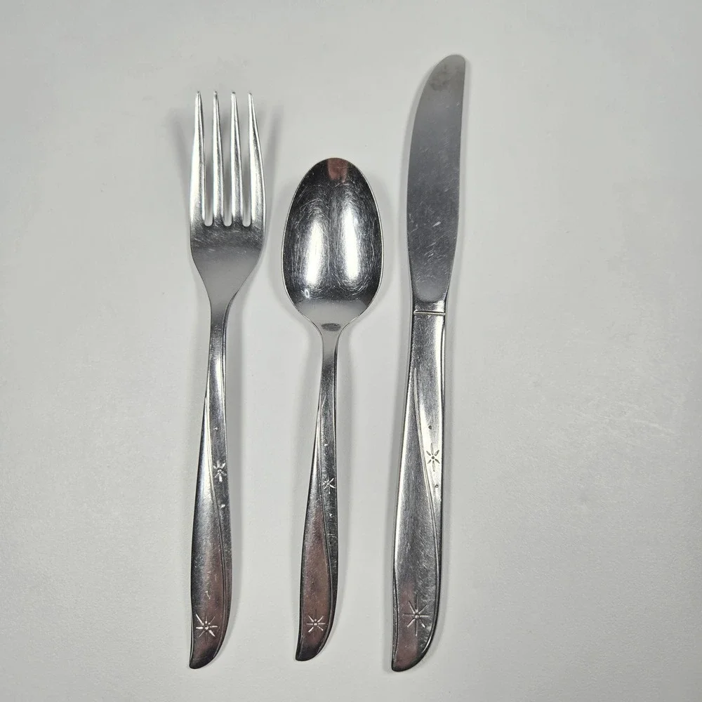 Vintage Oneida Community CHILD size Twin Star Fork Spoon Knife‎ Atomic Starburst